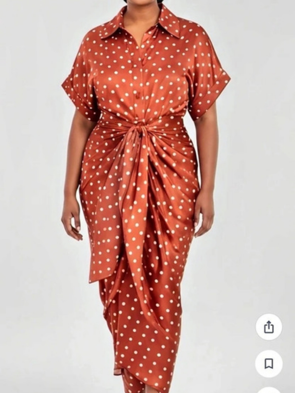 MABLE Copper Polka Dot Tie Front Button Down Shirt Dress Shirt Dress Red & White
